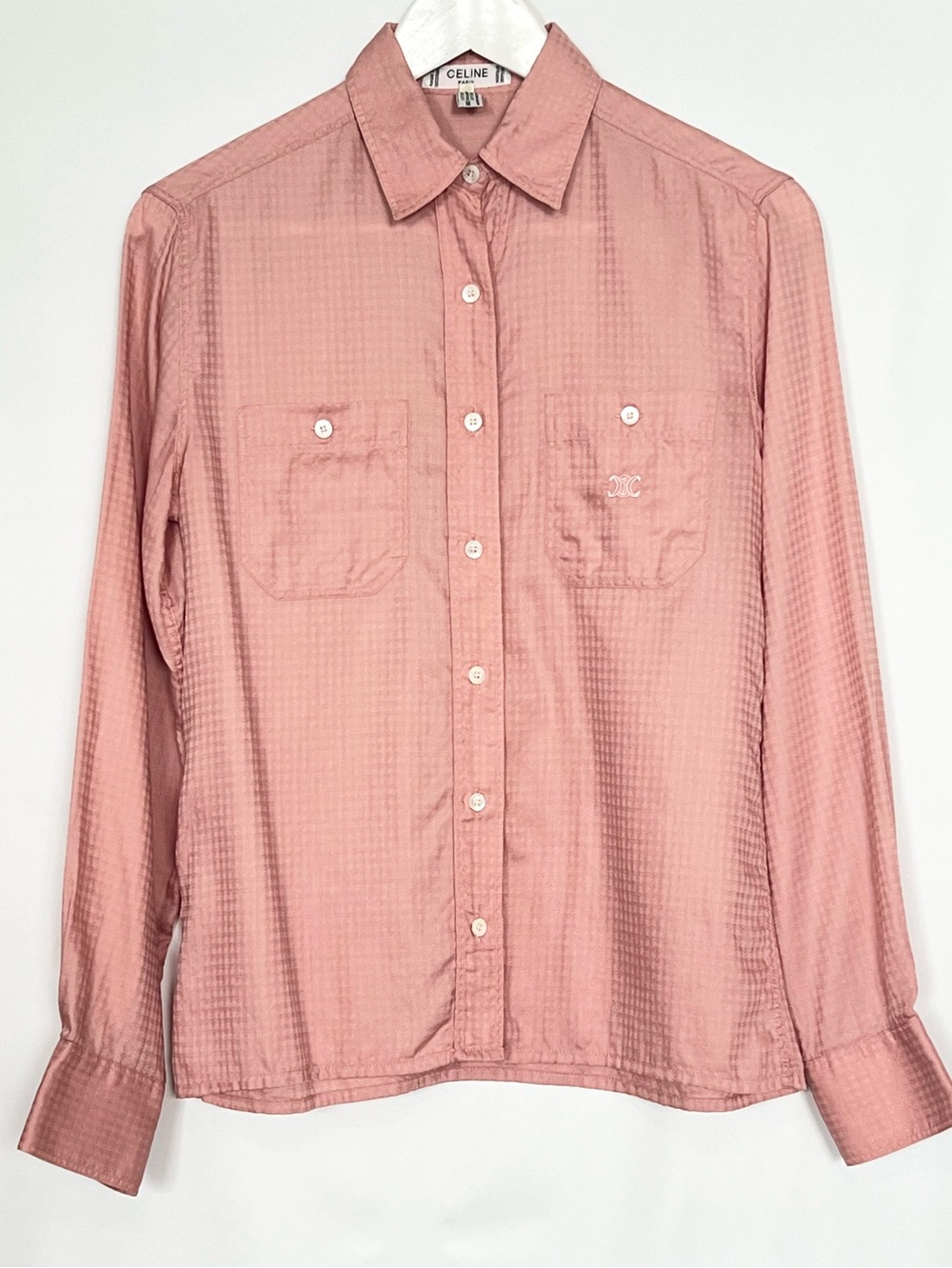 Vintage Celine Paris Pink Jacquard Cotton Monogram Blouse M - Picture 2 of 5
